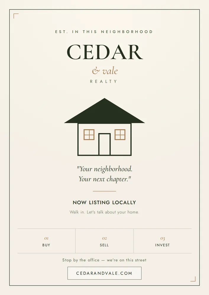 Ad without the MCP: a hand-drawn cartoon cottage in place of an actual house.